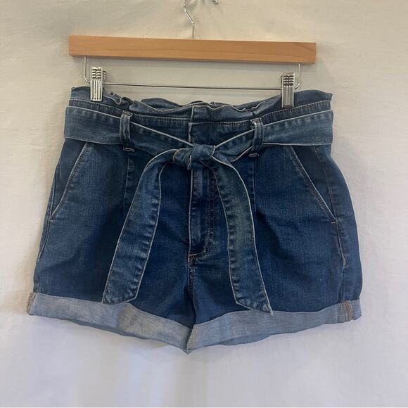 Express Original Shortie Super High Rise Denim Shorts Size 6 Paperbag Cuffed - Picture 1 of 7